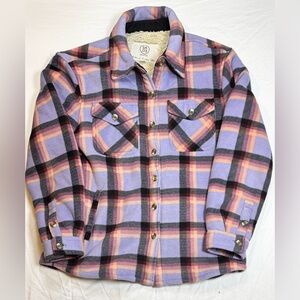 Sage Collective Jacket Womens medium Purple Plaid Sherpa Lined Fleece Shacket
